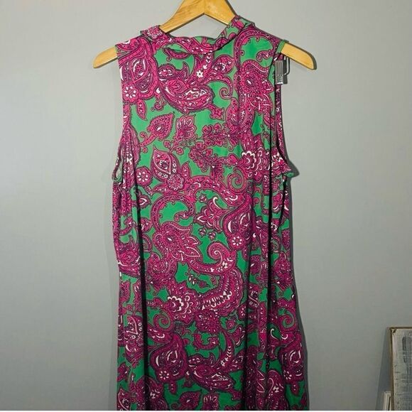 Crown & Ivy Pink Paisley Ruffle Jersey Knit Sleeveless Dress Size 1X - Picture 8 of 10
